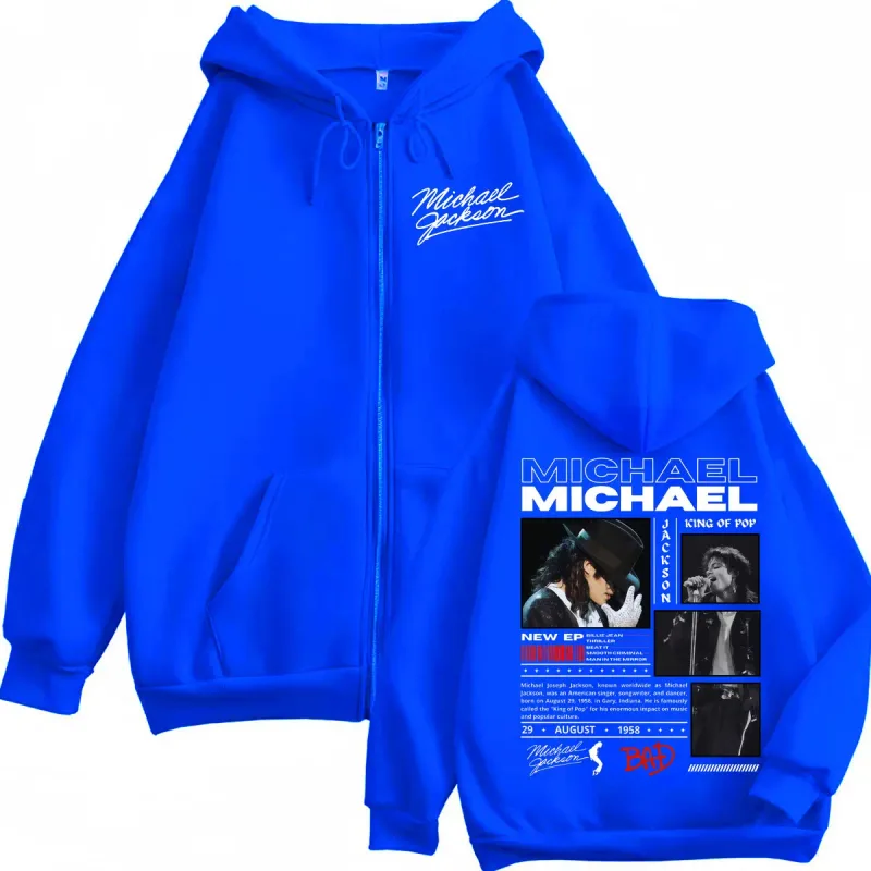 Singer Michael Jackson Classics Zipper Hoodies Rock Fashion Vintage Zip Up Pullovers Men Women Casual Long Sleeve Sweatshirts — image 5