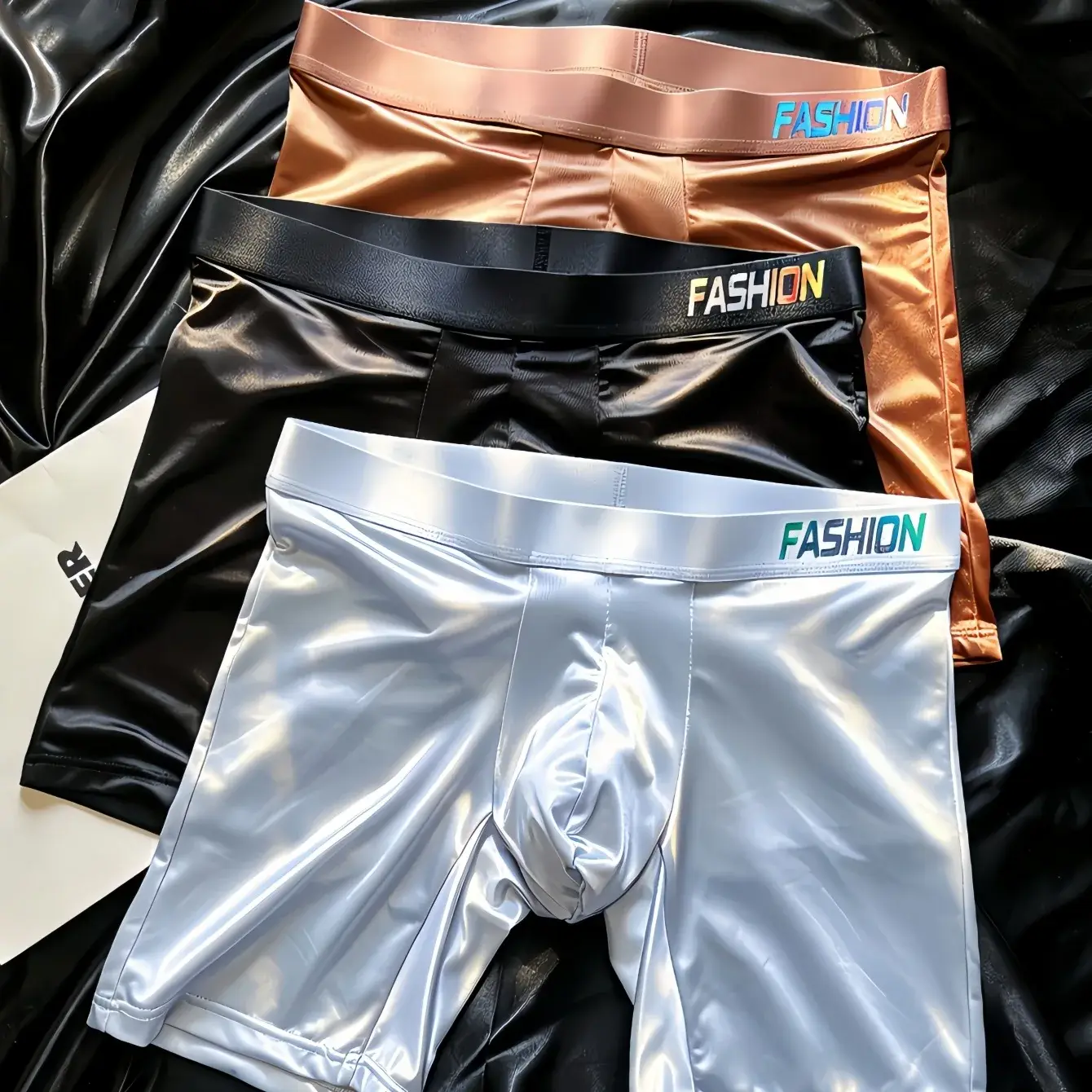 Men's Glossy Satin Long Leg Boxer Briefs Gradient Fashion Waistband Ultra Smooth Soft High Elastic Low Rise Male Underwear — image 5