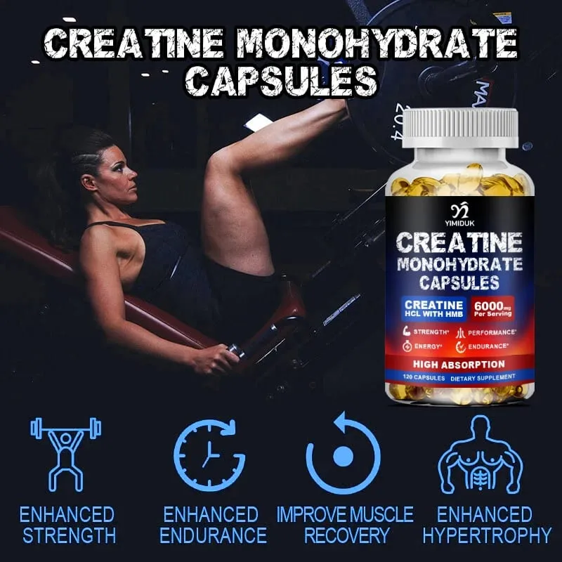 Creatine Monohydrate 6000mg Capsules with Creatine HCL & HMB Boost Lean Muscle Improve Training Endurance Ease Muscle Fatigue