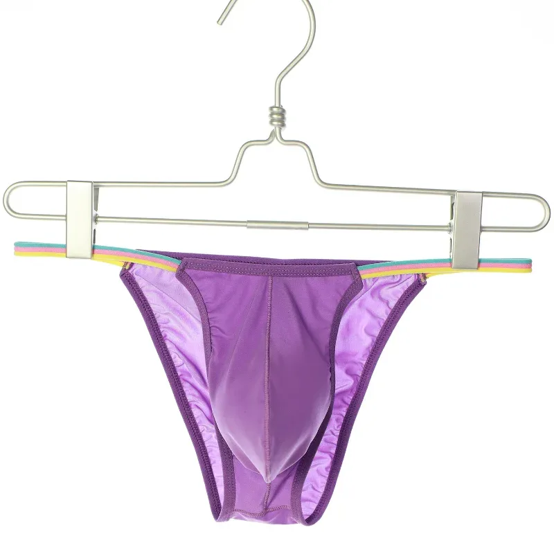 Men Low Waist Panties Bikini Underwear Ice Silk Wet Translucent U Convex Pouch Lingerie Underpants Thin High Fork String Homme