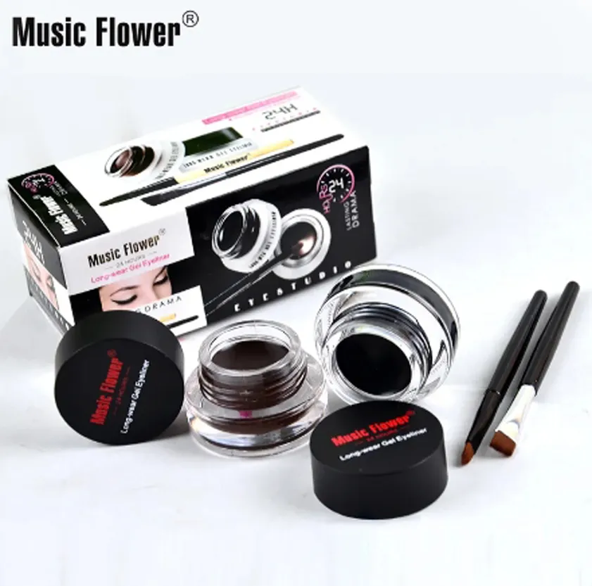Music Flower 2 IN 1 Two-color Eyeliner Gel Set Black & Coffee Waterproof 3D Long Lasting Smudge Proof Eye Makeup Cosmetic Kit — image 5