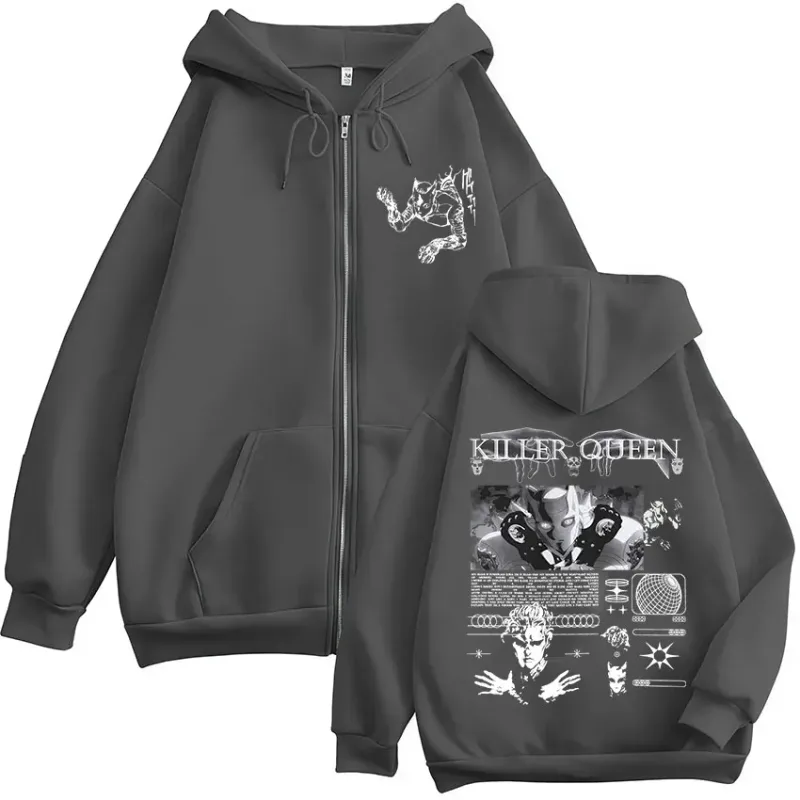 Anime Jojo Bizarre Adventure Killer Queen Zipper Hoodies Men's Women Clothing Fashion Hip Hop Zip Up Long Sleeves Pullovers Coat — image 4