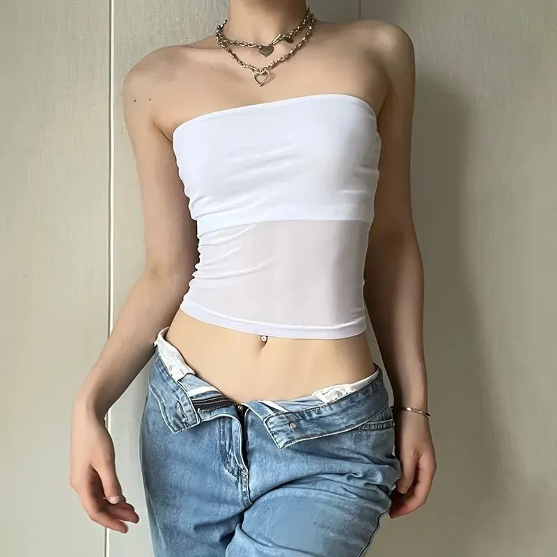 Mesh Corset Black Crop Top Women Patchwork Tube Top Sexy Sleeveless Off Shoulder Cami Summer Streetwear Slim Strapless Tank Tops — image 10