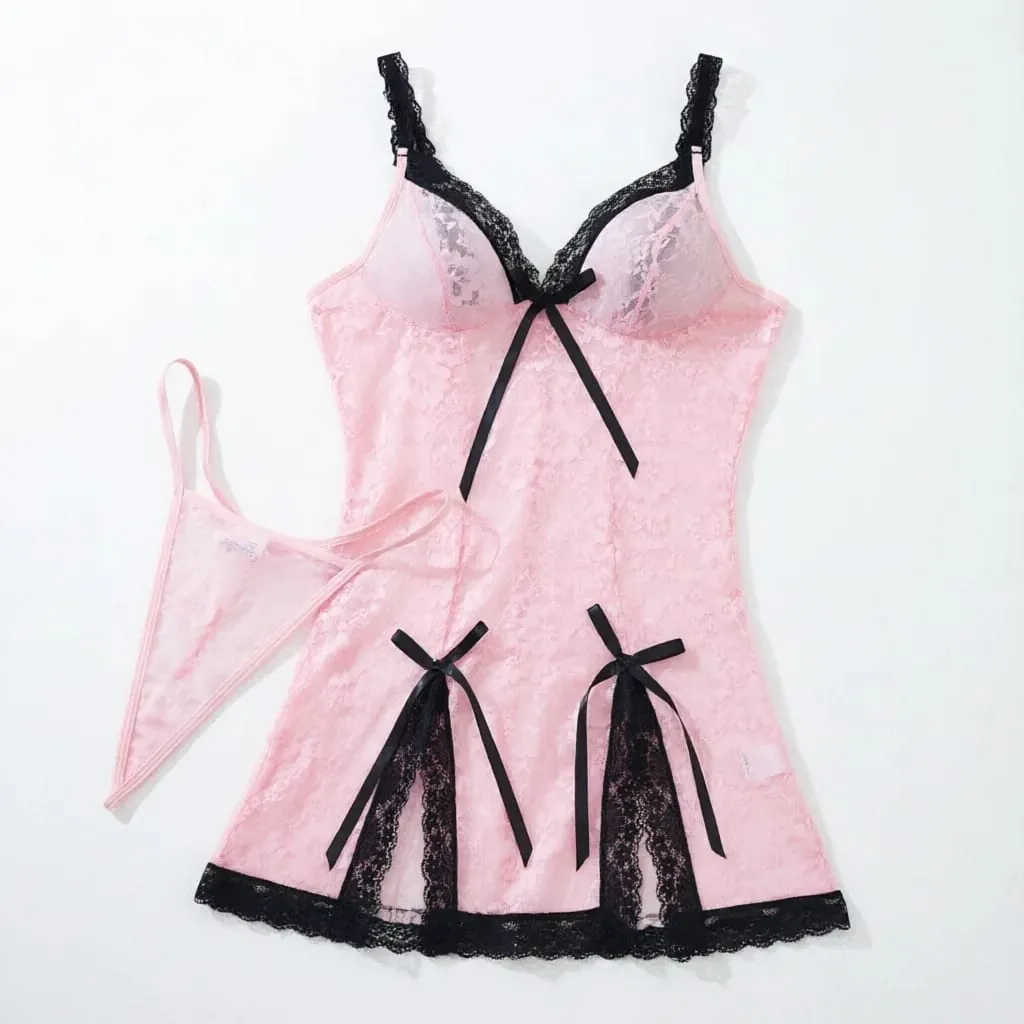 Women's Sexy Lingerie Women Erotic Bra Nightdress Sexy Lace Sleepwear Slim Soft Dresses V Neck Full Slip Sleepwear Dresses — image 2