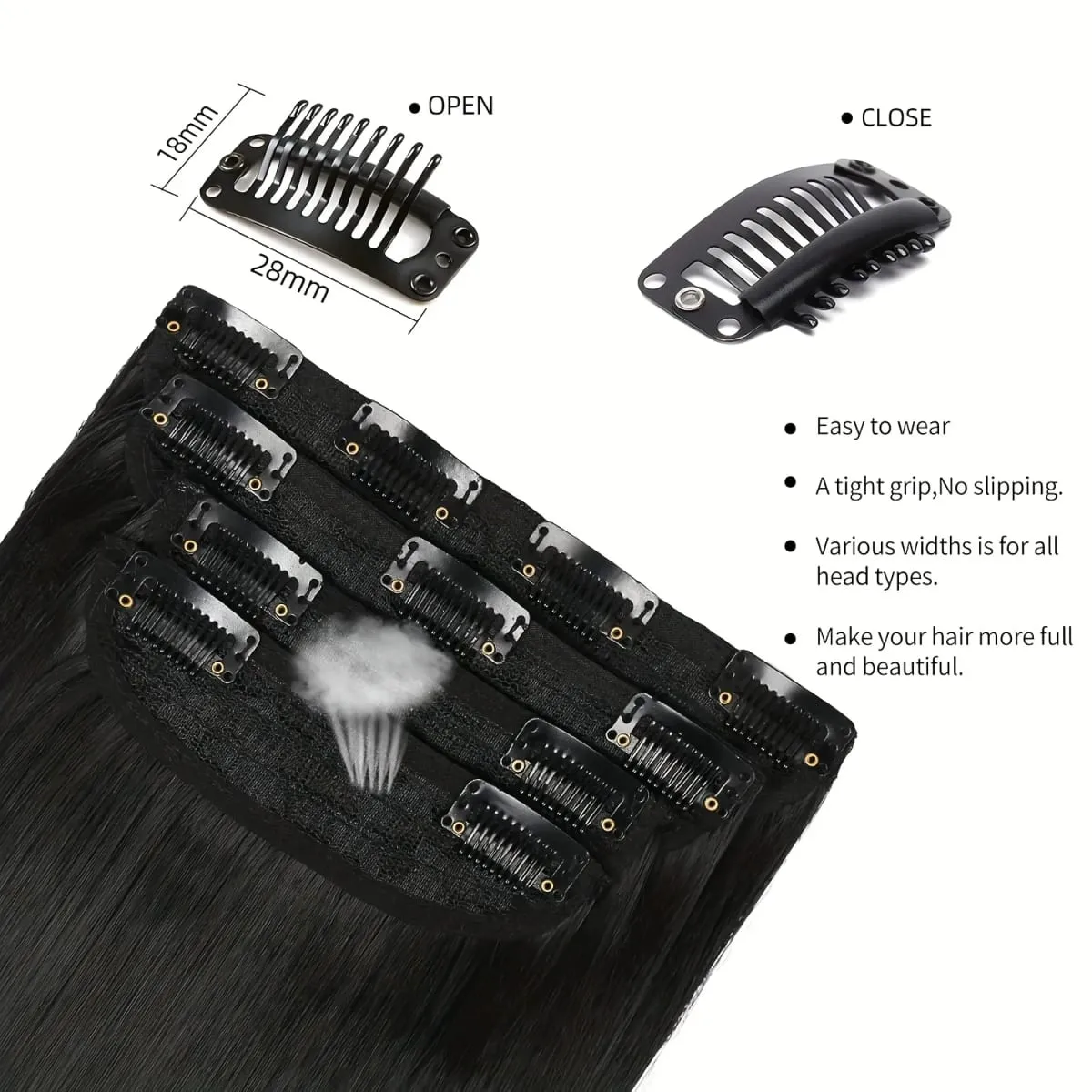 20" Straight Super Long 7 PCS Set Thick Clip in on Hair synthetic Extensions Straight Full Head Black for African Americans — image 2