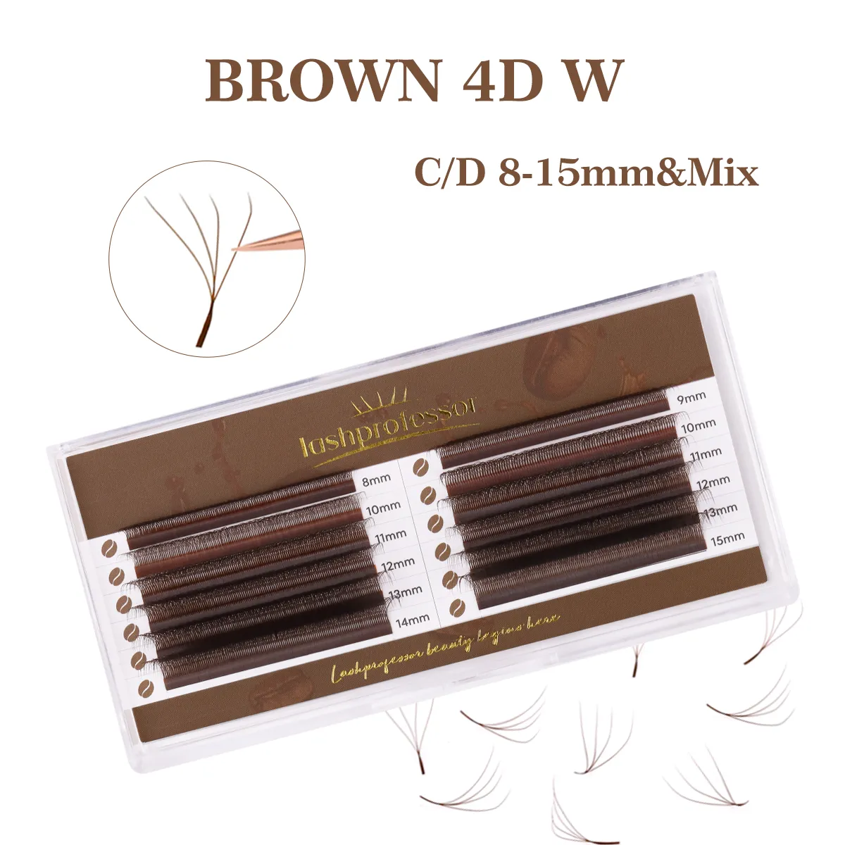 NEW Brown W Shaped Lashes 3D Fairy Clover Lashes Premade Bloom Fans 3D 5D Eyelash Extension Dark Brown 4DW Lashes