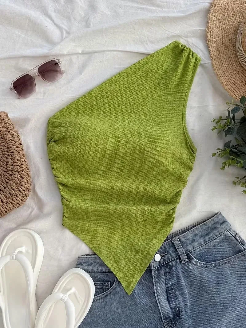 Canotta corta da donna con scollo asimmetrico per le vacanze estive