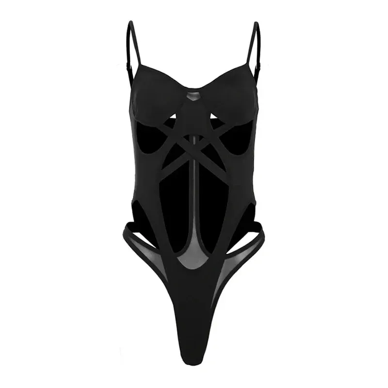 Y2K Black Bodysuit Women Hollow Out Sexy Sleeveless Tops Spaghetti Strap Streetwear Bodycon Jumpsuit Festival Aesthetic Clothes — image 8