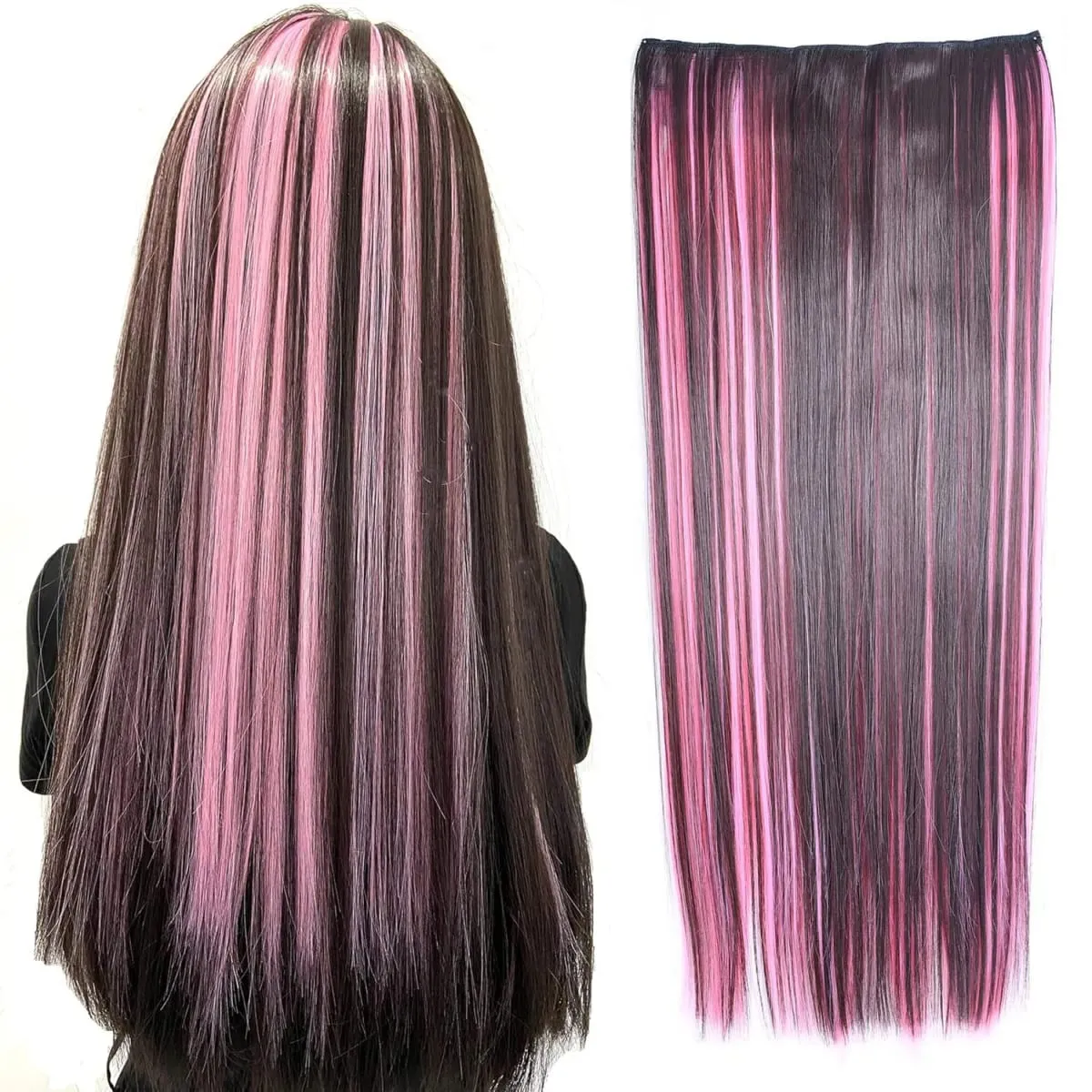 Jeedou Piano Color Hairpiece Clip-In Hair Extension 5-Clips One Piece Long Straight Synthetic Hair For Girls Ladies Daily Use