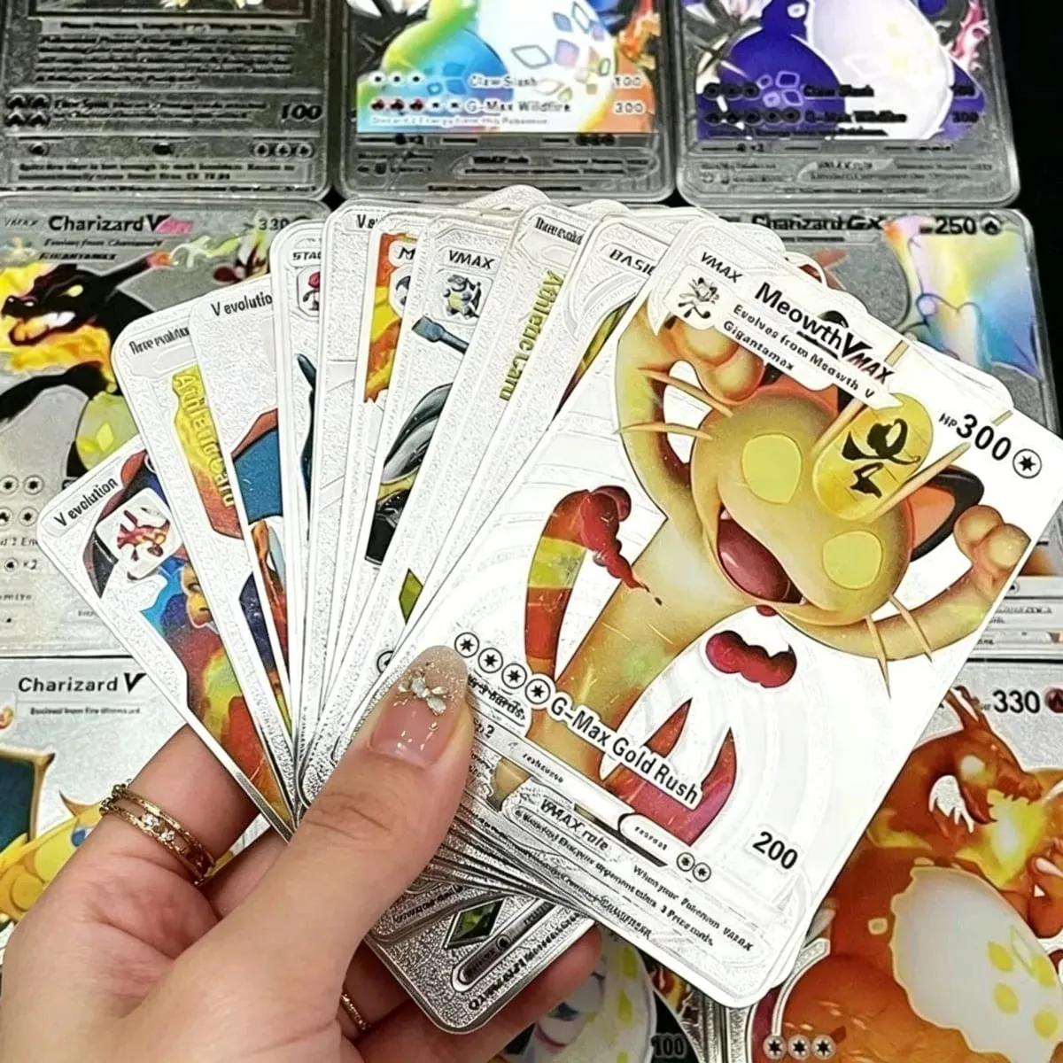 55PCSPokemon oil Cards Golden Letters English / Spanish Game Card Metalicas Charizard Vmax Gx Series Gift Gold/Silver/Black F — image 5