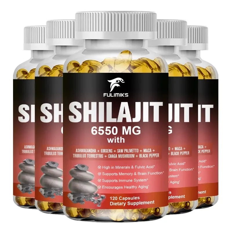 Shilajit 6550MG Capsules with Ashwagandha & Ginseng Supports Energy Stamina Immunity Brain Function & Healthy Aging