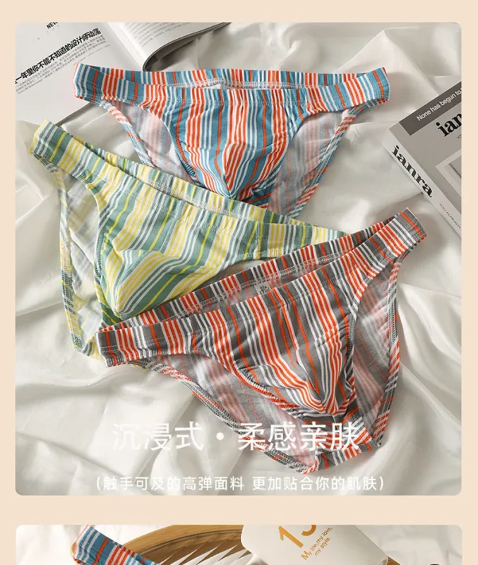 Sexy Men Briefs Cotton Male Breathable Comfortable U Bulge Pouch Underwear Mid Waist Striped Panties Hombre Soft Youth Undies