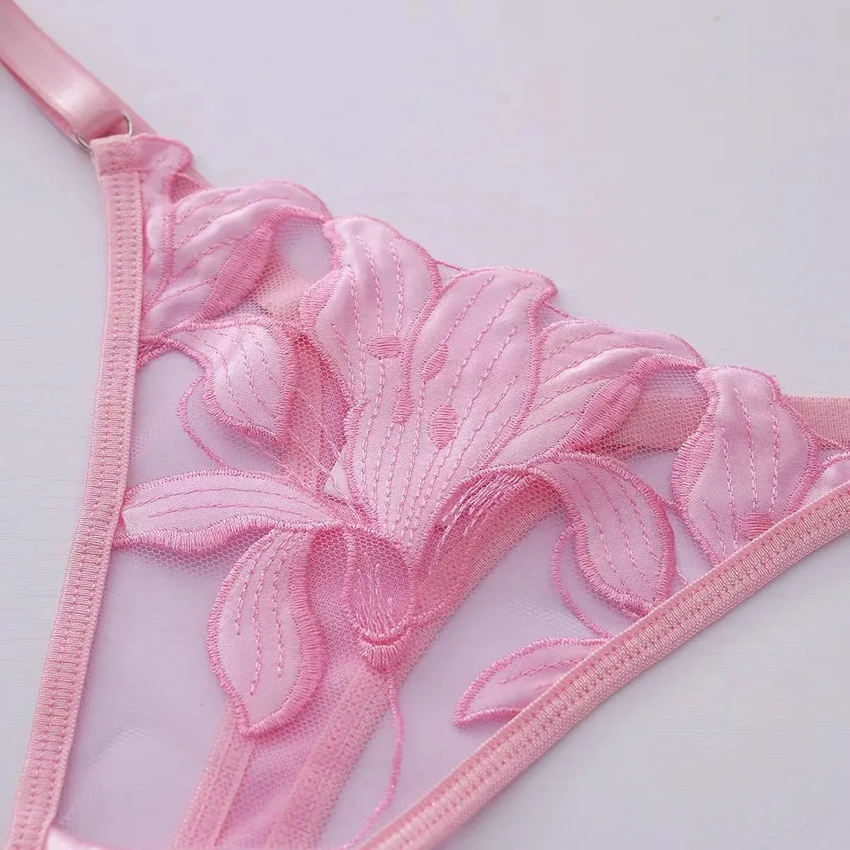 Floral Embroidery Sexy Lingerie Set for Women Underwear Transparent Bralette Underwire Push Up Bra and Panty 2 Piece Set — image 2