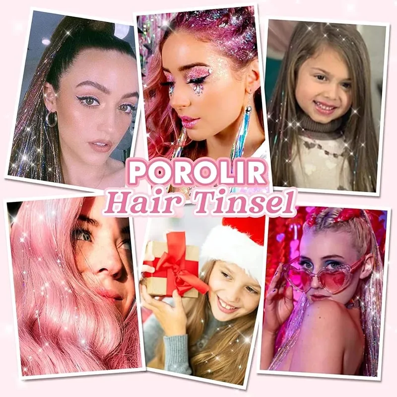 12Pcs Clip Hair Tinsel Clip in Glitter Tinsel Hair Extensions Synthetic Heat Resistant Shiny Sparkle Hair Tinsel for Women Girls — image 7
