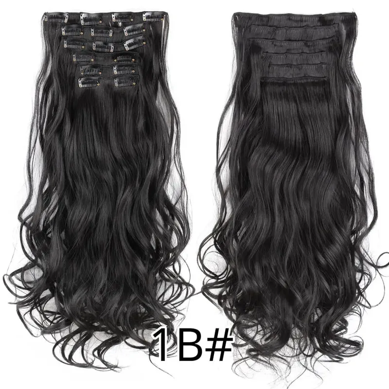 22 Inches Synthetic Long Straight Hairstyle 16 Clips 6Pcs/Set Hair Extensions Blonde Black Hairpieces Heat Resistant For Women