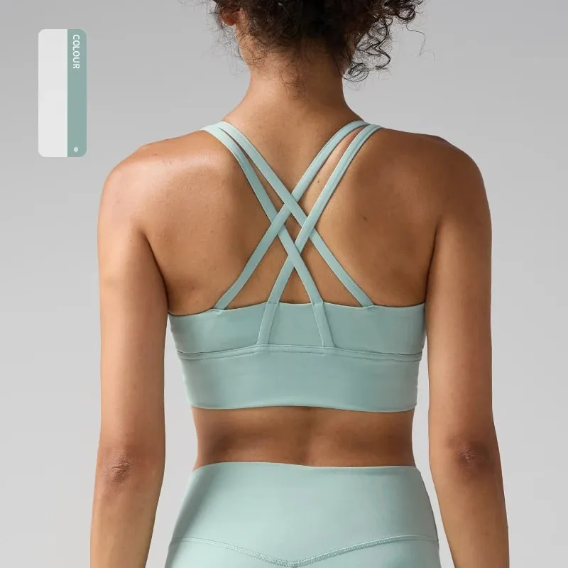 Solid Color Women Women Fitness Yoga Bras Race Back Sports Bras Nylon Top Women Bra Sexy Breathable Underwear For Women Gym — image 12