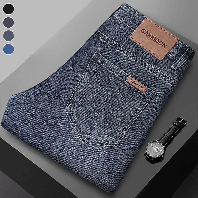 Printemps nouveaux hommes jean droit confortable élastique décontracté affaires travail pantalon rétro bleu mode coupe lavé Denim pantalon — image 2