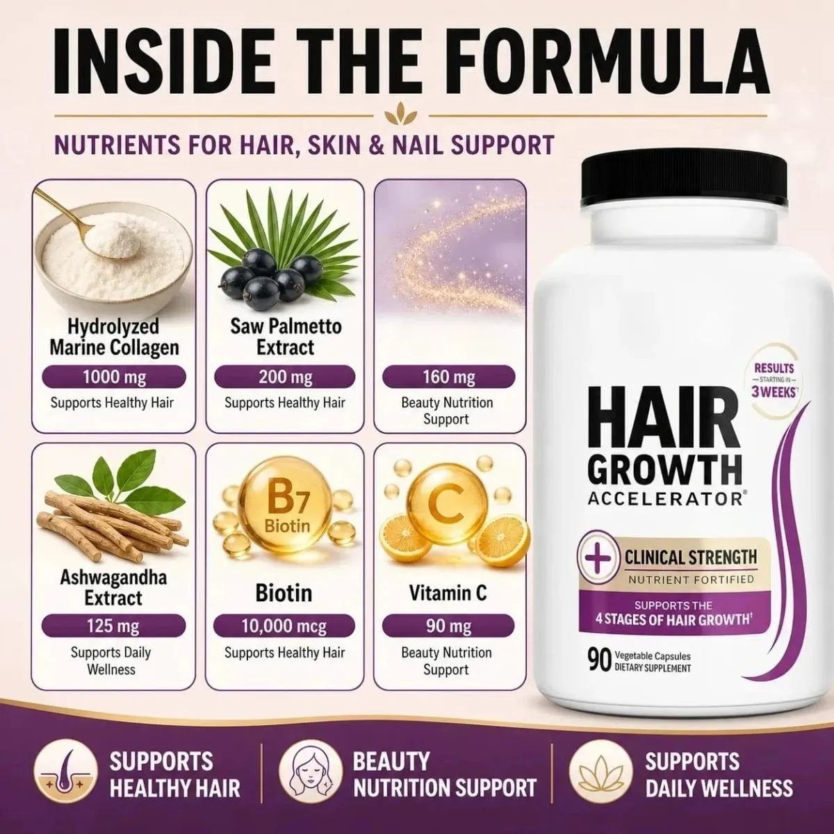 Hair Skin Nails Support Vitamins with Biotin Collagen Saw Palmetto 10000mcg Biotin Vegan Capsules Beauty Nutrition Formula