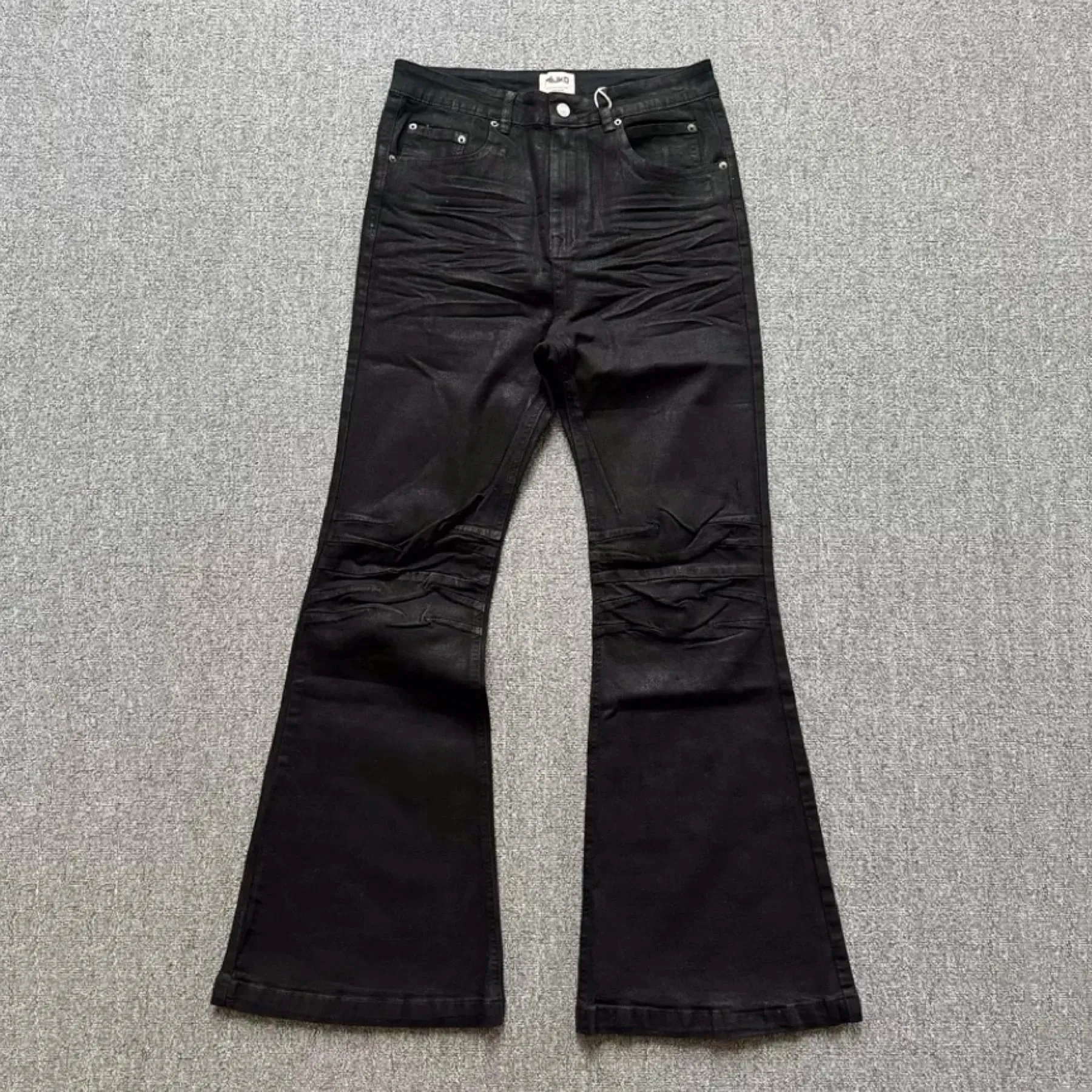 Retro Dark American High Street Handmade Brush Wax Coating Washed Floor Micro Flared Jeans Men Trendy mid Waist Loose Fit Jeans