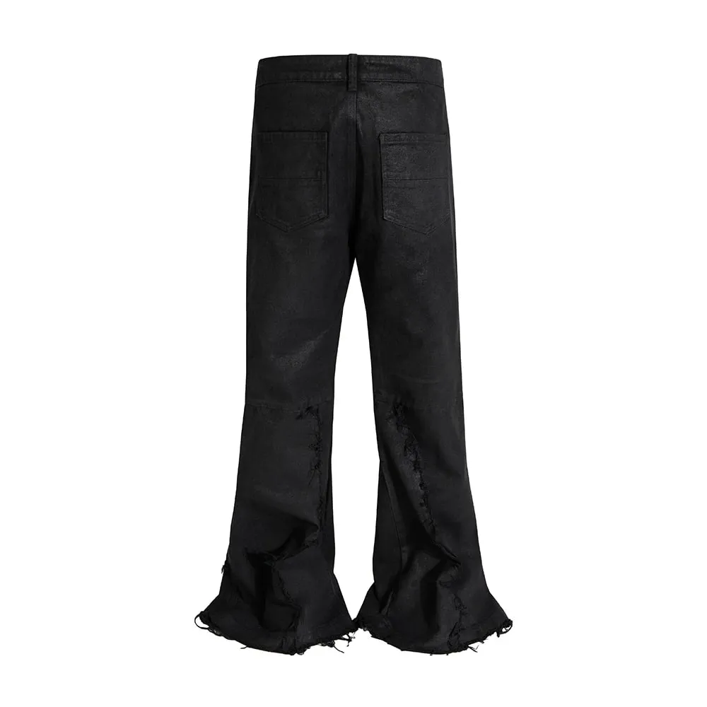 Streetwear Brush Wax Triple Tassel Jeans Pants for Men Frayed Hole Harajuku Ropa Hombre Baggy Casual Denim Trousers Oversized — image 2