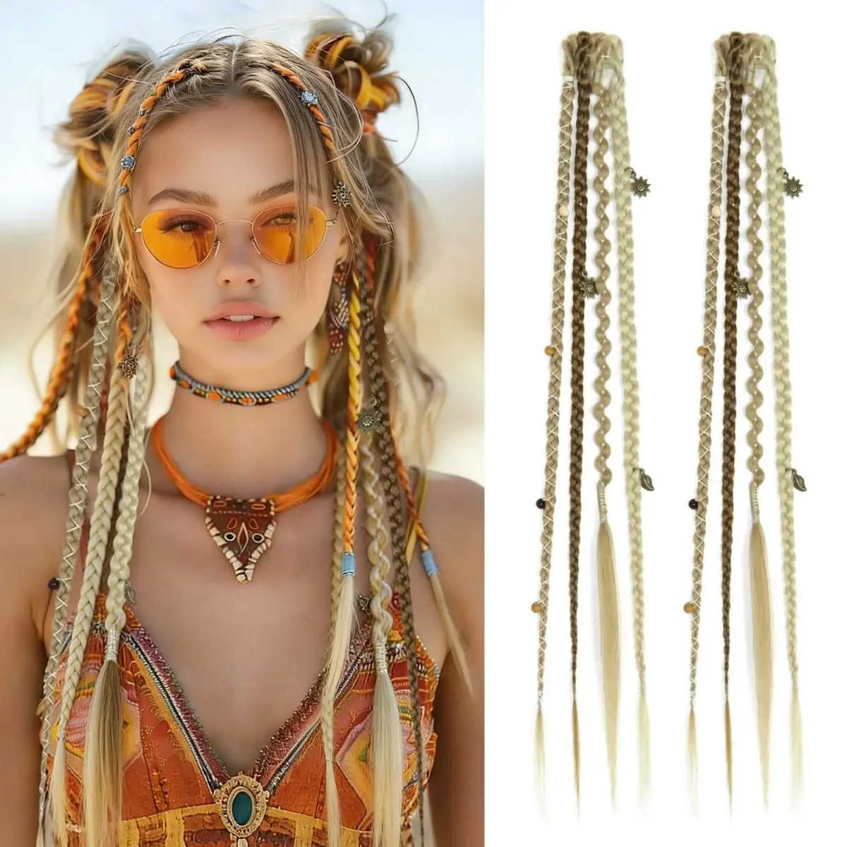 LM Bohemian Style Fried Dough Twists Braid Hairpiece Female Wig Braid BB Clip Style Boxing Braid for Women Festival Rave Styling — image 2