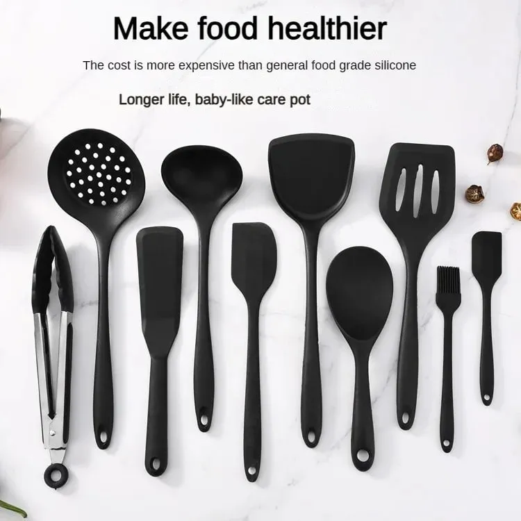 1/10PCS Food-Grade Silicone Kitchen Tools Set Heat-Resistant Slotted Spoon for Non-Stick Cookware & Hot Pot Multi-Use Strainer — image 17