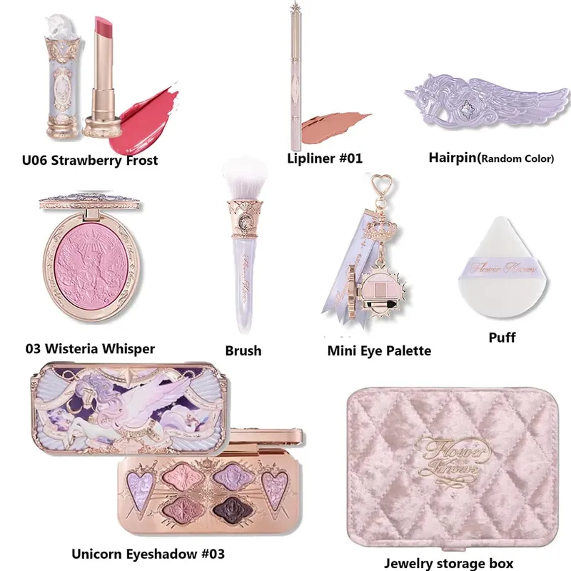 Flower Know Strawberry Rococo Coffret cadeau tout-en-un Kit de maquillage professionnel complet miroir de jardin Blush poudre crème pour les lèvres Flowerknows