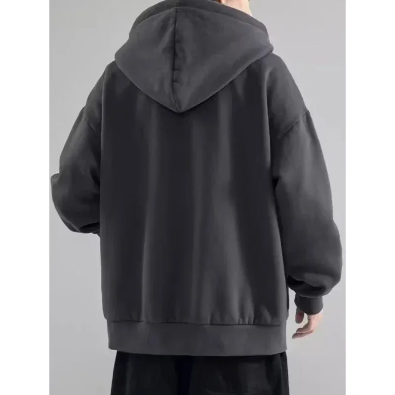 Male Clothes Black Solid Sweatshirt For Men Full Zip Up Hooded Hoodies Winter Young On Sale Offers High Quality Korean Style S — image 6