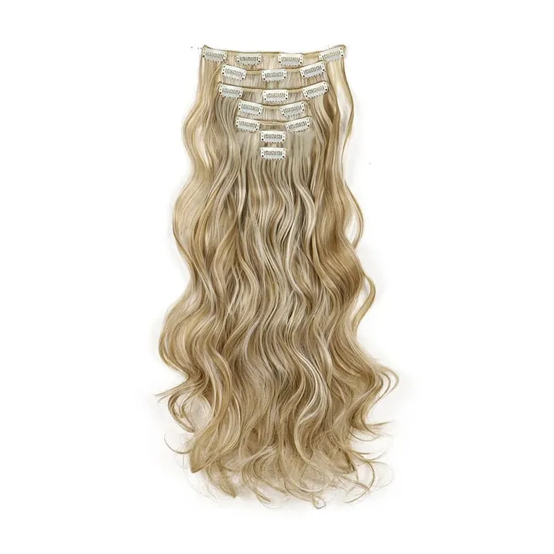 Synthetic 24Inch 7pcs/set Long Curly Clip In Hair Extensions Heat Resistant Fluffy Hairpiece for Women Daily Party Use — image 16