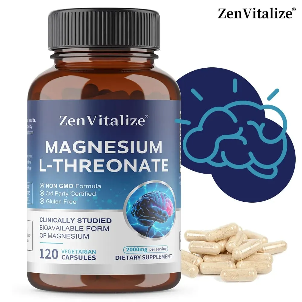 Magnesium L-Threonate - 2000 Mg Supports Memory Focus and Brain Function Supports Quality of Sleep 120 Capsules