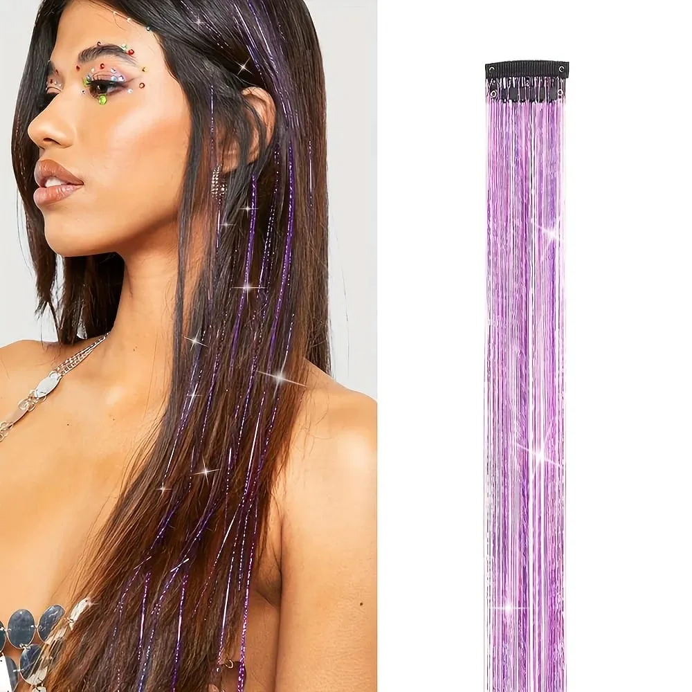 Hair Tinsel Clip in Rainbow Hair Accessories 24 Inch Fairy Hair Tinsel Kit for Women Glitter Extensions Synthetic for Christmas — image 11
