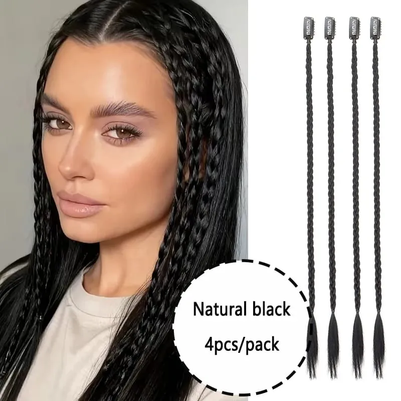 20Inch Synthetic 4pcs/set Y2K Style Clip-In Braided Hair Extension Perfect for Women'S Festival And Halloween Cosplay Hair