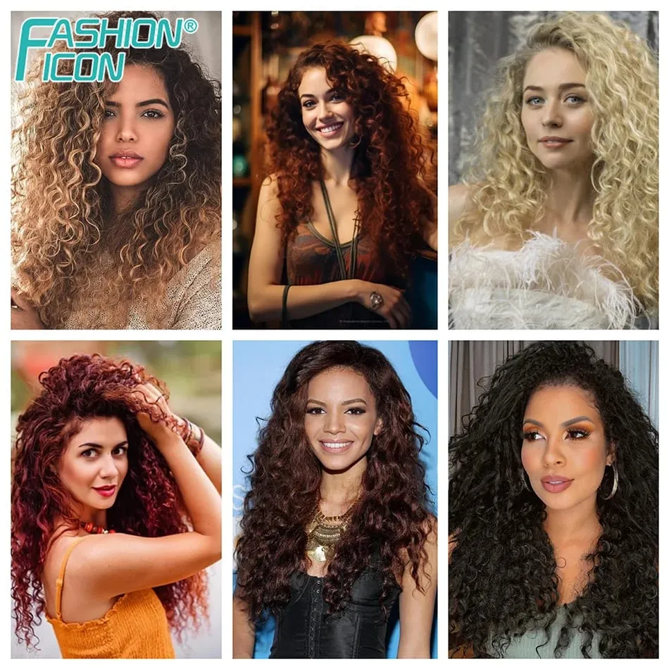 24 Inch Deep Wave Clip In Hair Extensions Synthetic Ombre 7Pc/140g Full Head Curly Hairpieces Heat Resistant Fake Hair for Women — image 7