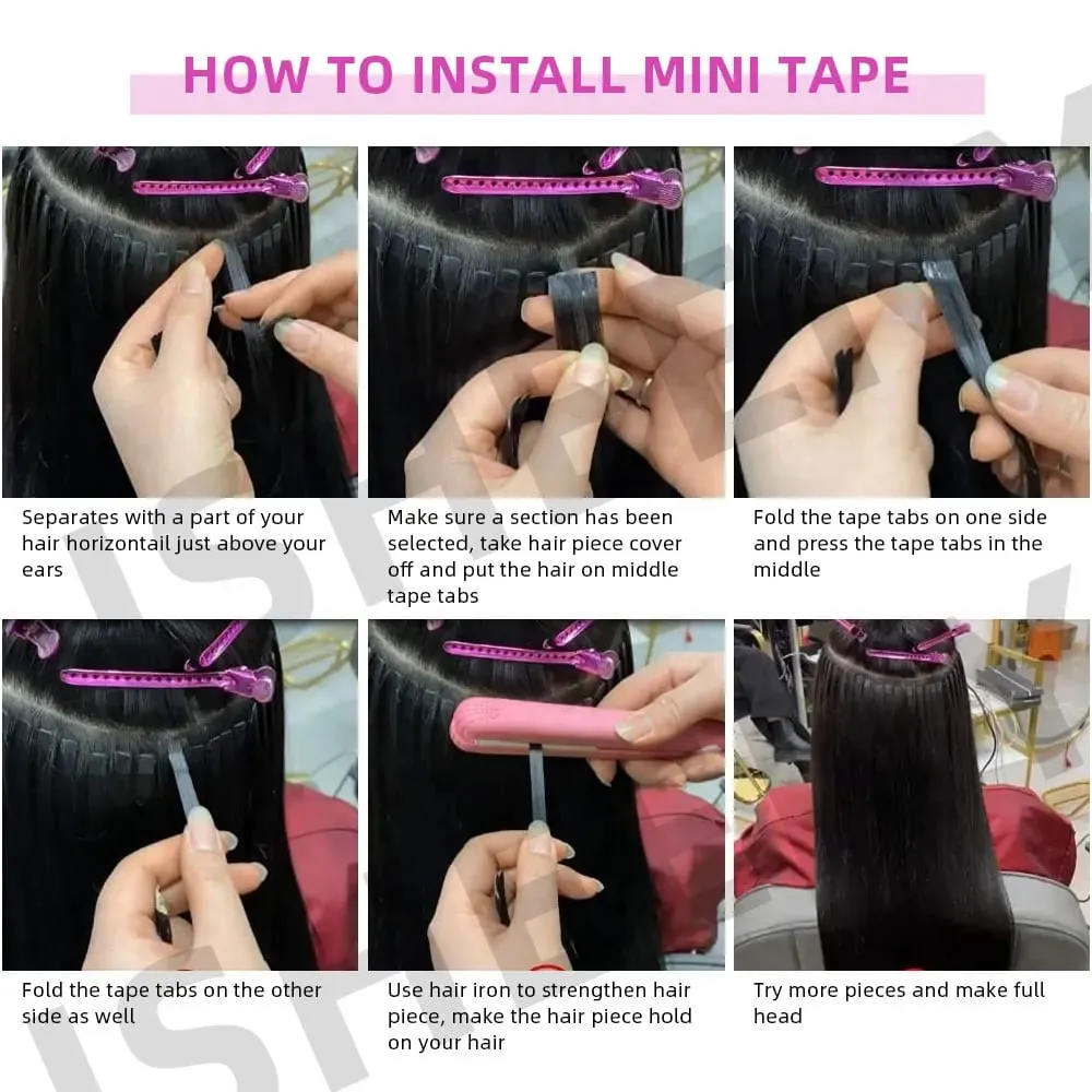Isheeny 12"-20" Mini Tape Hair Extensions Machine Remy Skin Weft Adhesive Tape In Human Hair Natural Black Brown Blonde 10pcs