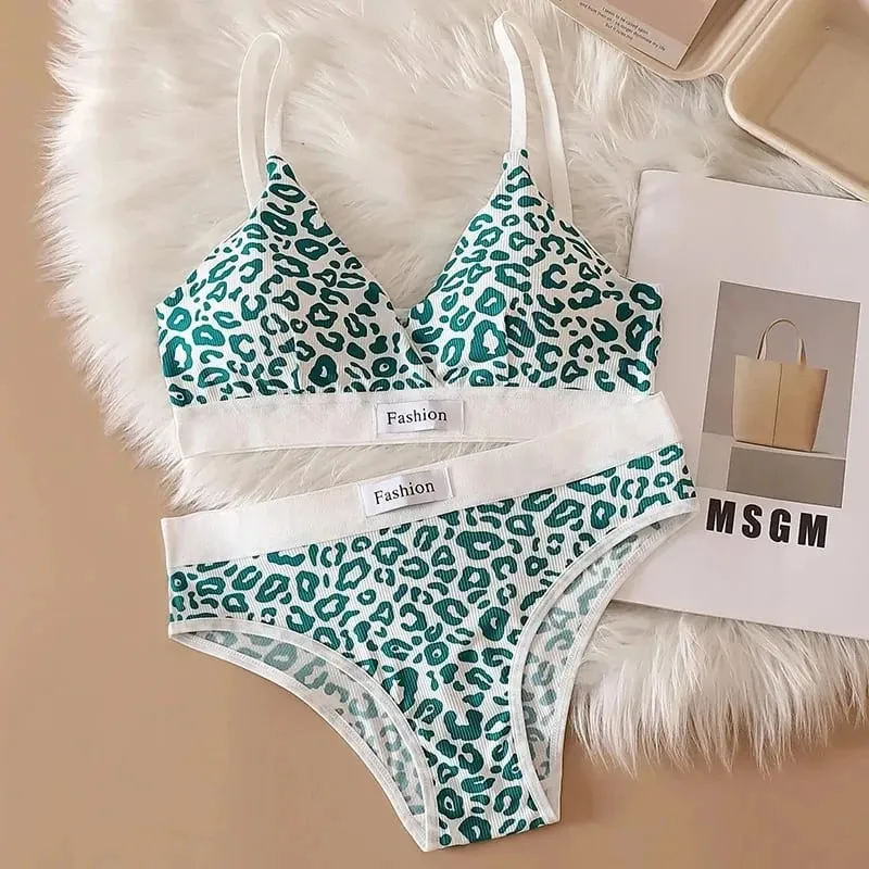 1/3Pcs Seamless Bra Set Low Waist Panties Leopard Bralette Sexy Lingerie Set Vneck Sport Brassiere Female Cotton Underwear