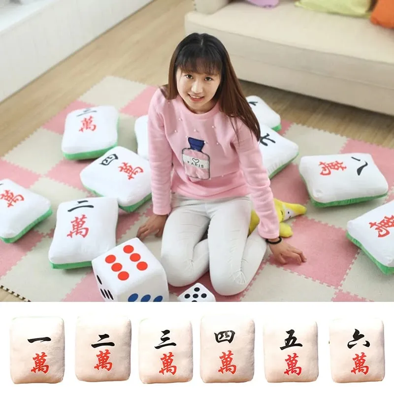Nouveau 1pc créatif Mahjong oreiller coussin chinois en peluche jouet voiture chaise dossier Mahjong dés drôle sieste oreiller canapé décor à la maison cadeau