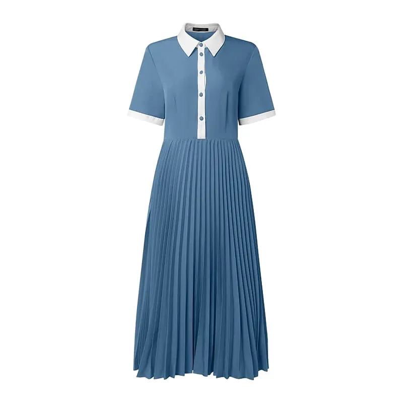 Professional OL Dress ZANZEA Women Summer Sundress Stylish Lapel Neck Short Sleeve Pleated Sundress Elegant A Line Work Dresses