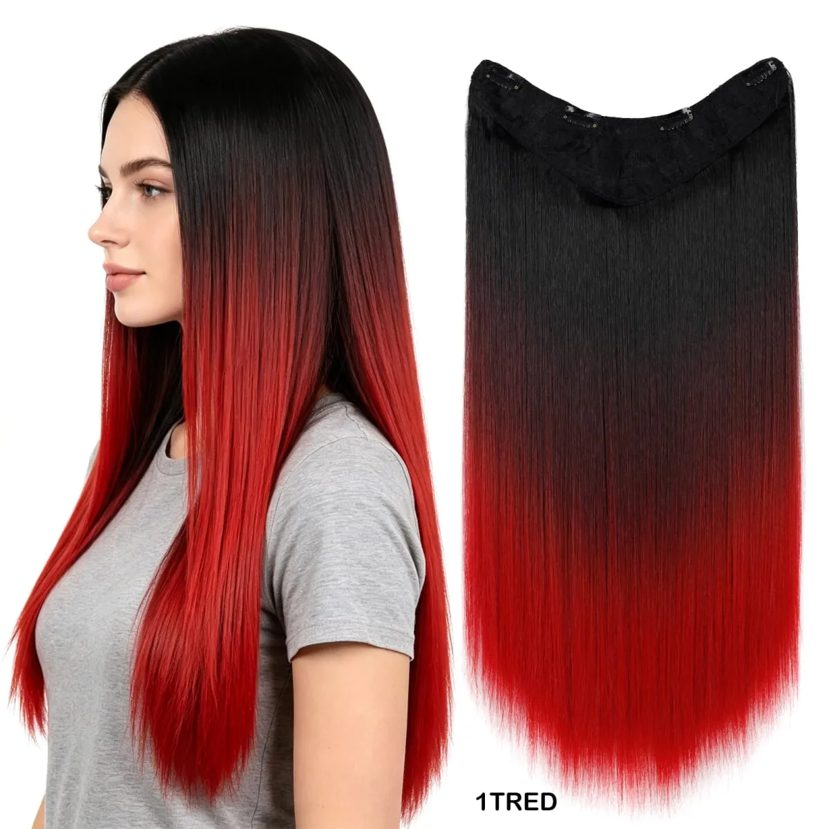 Clip In Hair Extension V Shape One Piece Straight Hair Whit 4 Clips Ombre Synthetic Hair Pieces For Women
