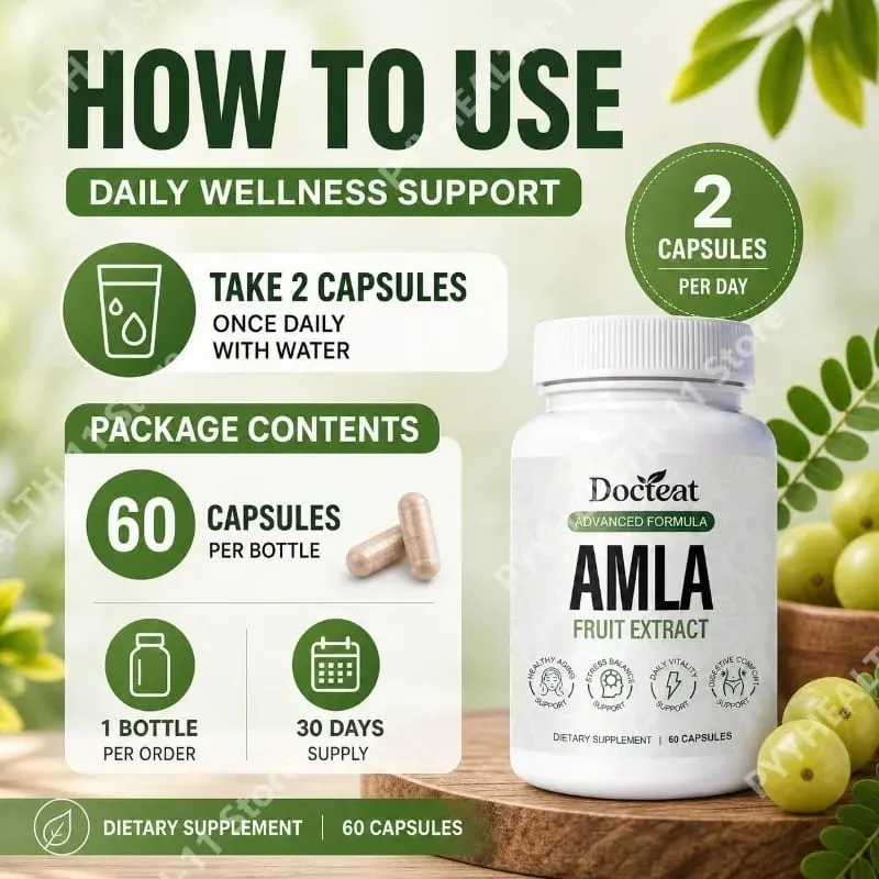 Docteat Amla Fruit Extract Capsules for Immune Support and Skin Health with Vitamin C Vitamin B3 CoQ10 and PQQ 60 Capsules — image 6