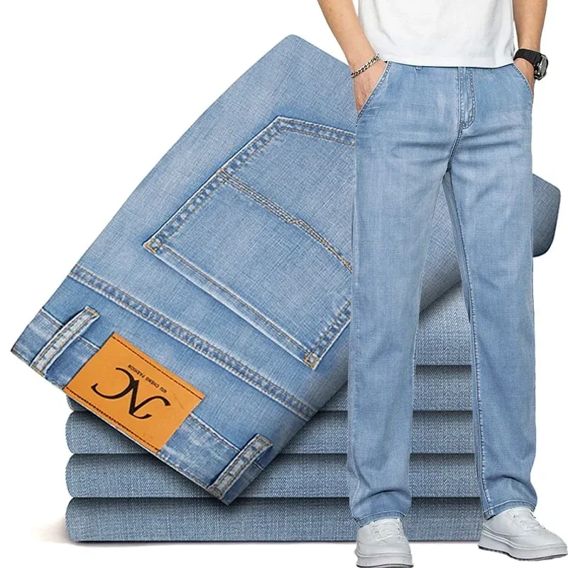 2026 New in Lyocell Fabric Summer Ultra-thin Men's Jeans Soft Drape Loose Straight Casual Denim Pants Street Wide Leg Trousers — image 2