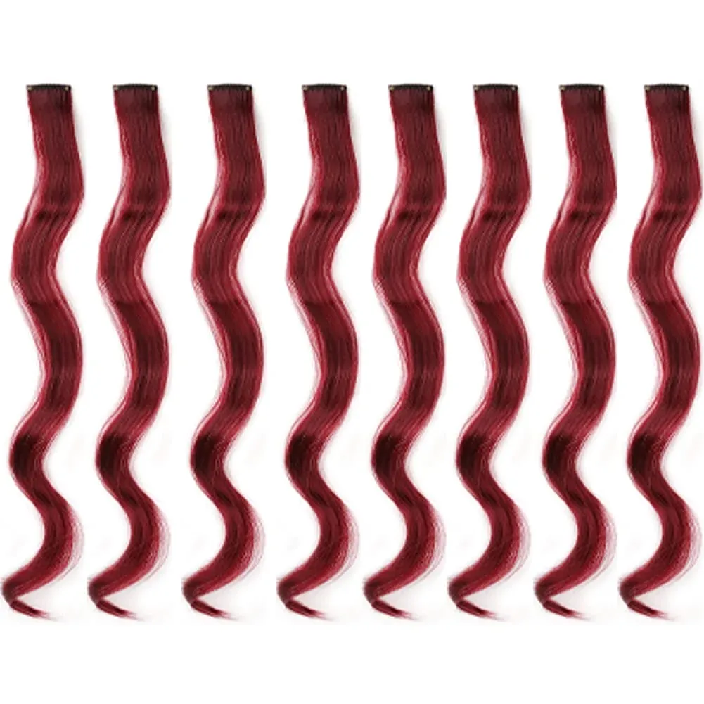 20 Inch Colourful Curly Wavy Party Highlights Clip in Synthetic Hairpieces 8 Pack Curly Colored Hair Extensions for Women — image 31