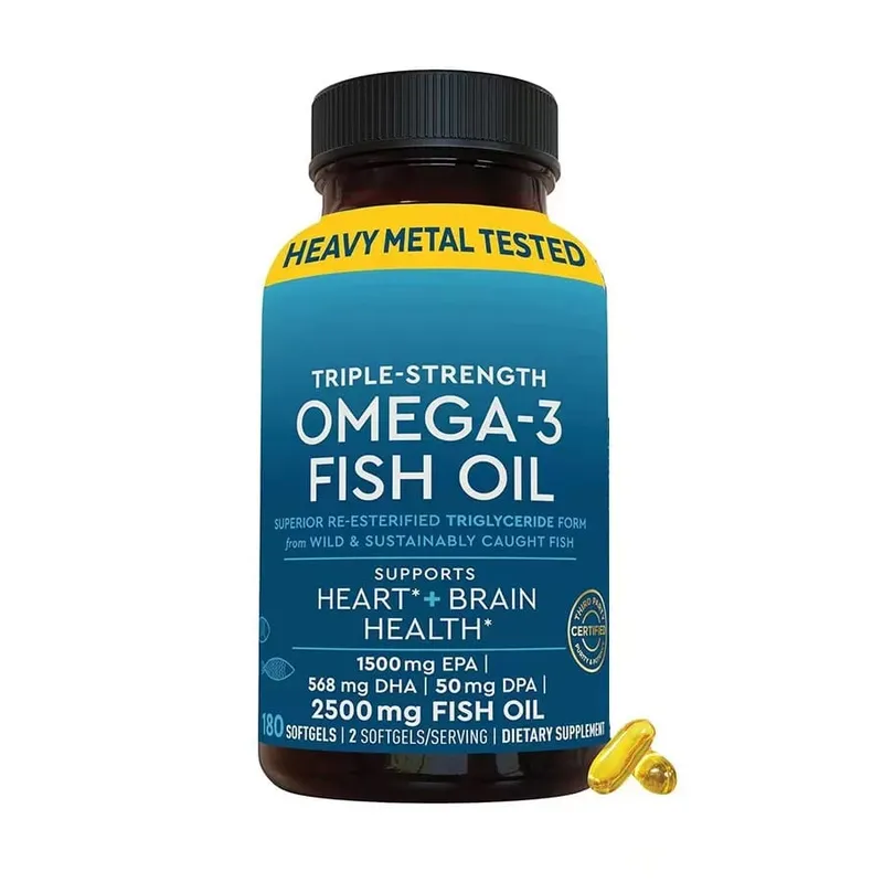 Omega-3 Fish Oil Softgels 2500mg EPA DHA DPA RTG Form 180 Count Non-GMO Gluten Free Daily Wellness Supplement for Adults