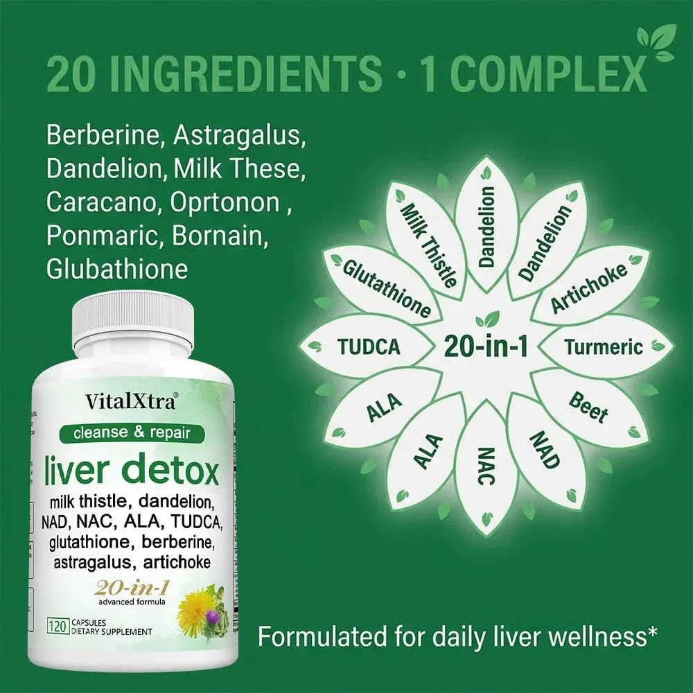 Liver Detox & Repair Capsules with Milk Thistle Dandelion & Turmeric Liver Cleanse Nourishing Antioxidant & Digestion Support — image 3
