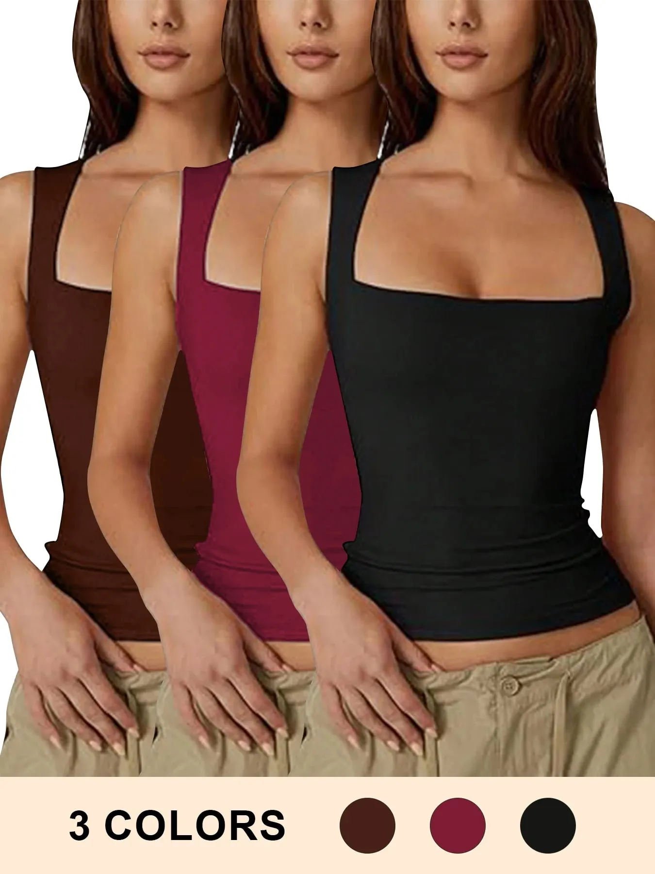 2026 Summer Women's Square Neck Sleeveless Double Layer Tank Top Basic Tight T-shirt Y2k Solid Sexy Goth Tank Top Women Clothing — image 5