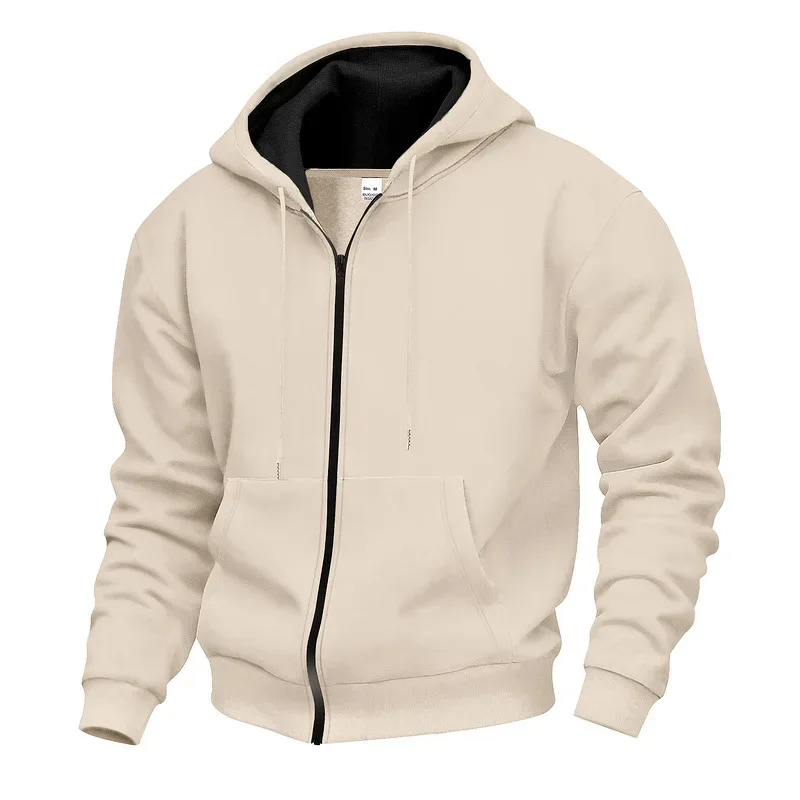 New 2026 Men's Autumn Casual Solid Long Sleeve Zipper Hooded Sweatshirt Coat Male Fashion Outdoors Sportswear Hoodies Jackets