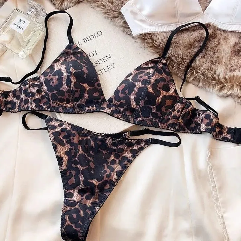 Women French Satin Triangle Cup Lingerie Set Sexy Thin Wireless Bra Seamless Comfort Light Support Brassiere Underwear 32 To 38