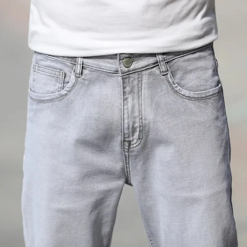 2026 Summer Brand New Men's Straight Loose Thin Jeans Simple Casual Clothing Lightweight Cotton Stretch Light Grey Jeans — image 5