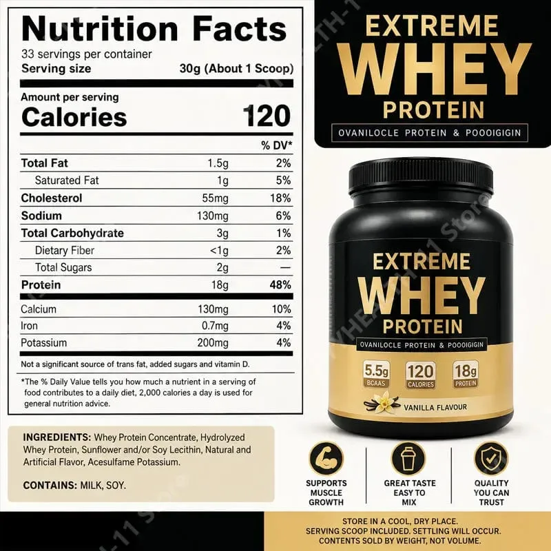 Whey protein pó branco ganhador de massa suplemento muscular crescimento muscular esporte suporte de saúde para ginásio sabor baunilha 1000g