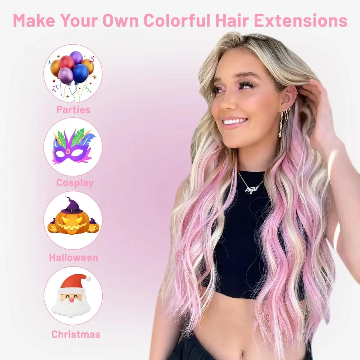 6 Pcs Black Hair Extensions 22 Inch Curly Wavy Colored Hair Colorful Clip in Extensions Highlight Party for Kids Girls Synthetic — image 4