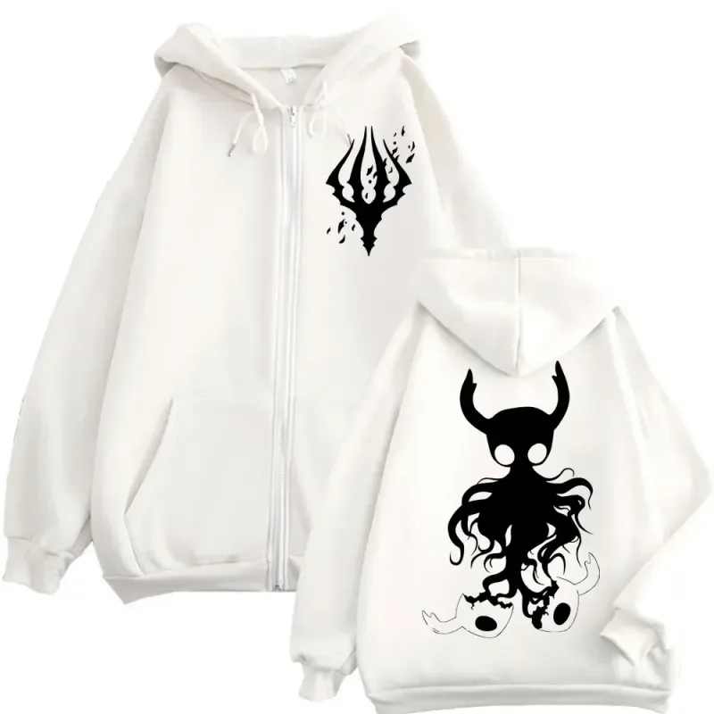 Limited Hollow Knight Game Graphic Zipper Hoodies Gothic Vintage Zip Up Hooded Sweatshirts Men Women Fashion Casual Pullovers — image 9